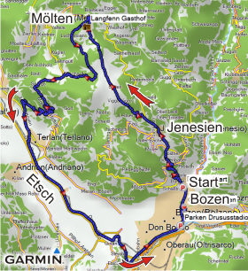 Karte Bozen-Langfennwiesen-Etschtalradweg